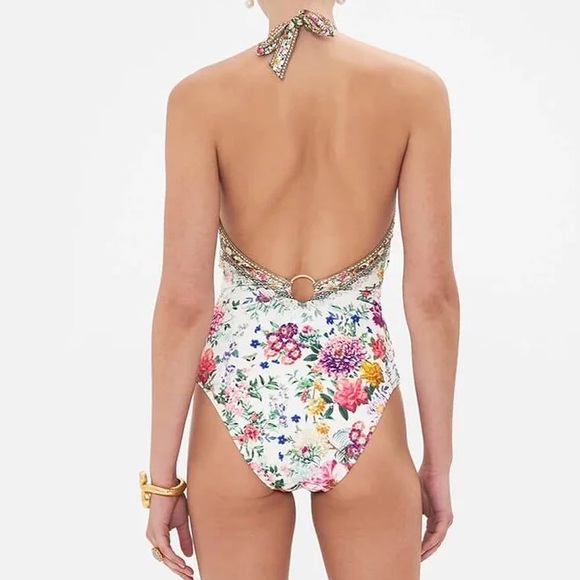 CAMILLA RING DETAIL PLUNGE V ONE PIECE, PLUMES AND PARTERRES SZ S 429$ - Picture 6 of 12